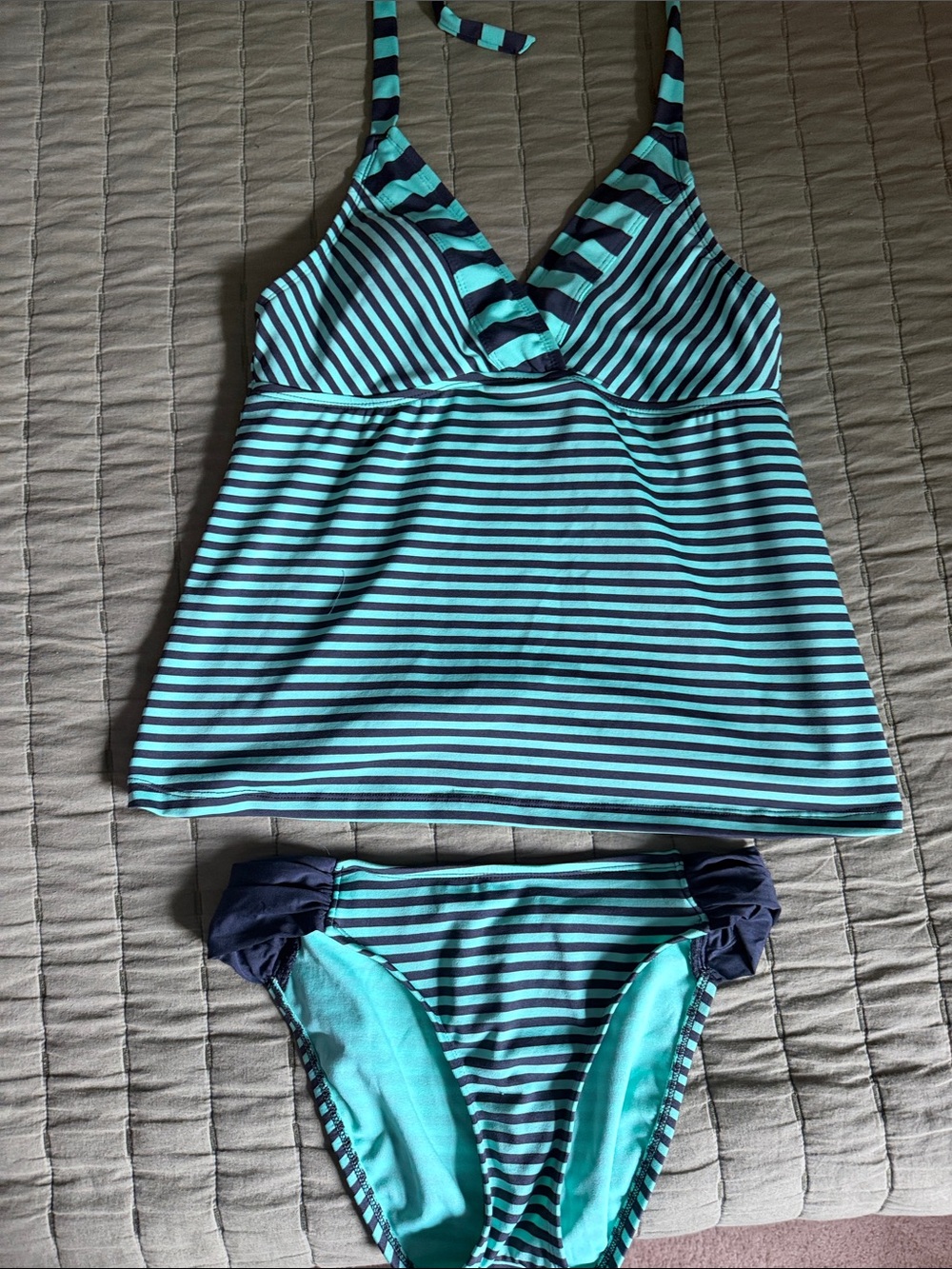 Mossimo Supply Co. Aqua & Navy Striped Girls Tankini Set